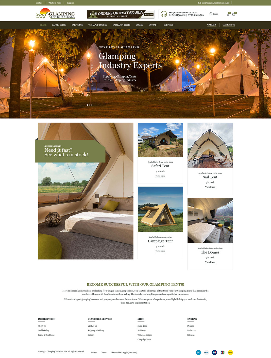 Bespoke WordPress website designed for Glamping Tents For Sale
